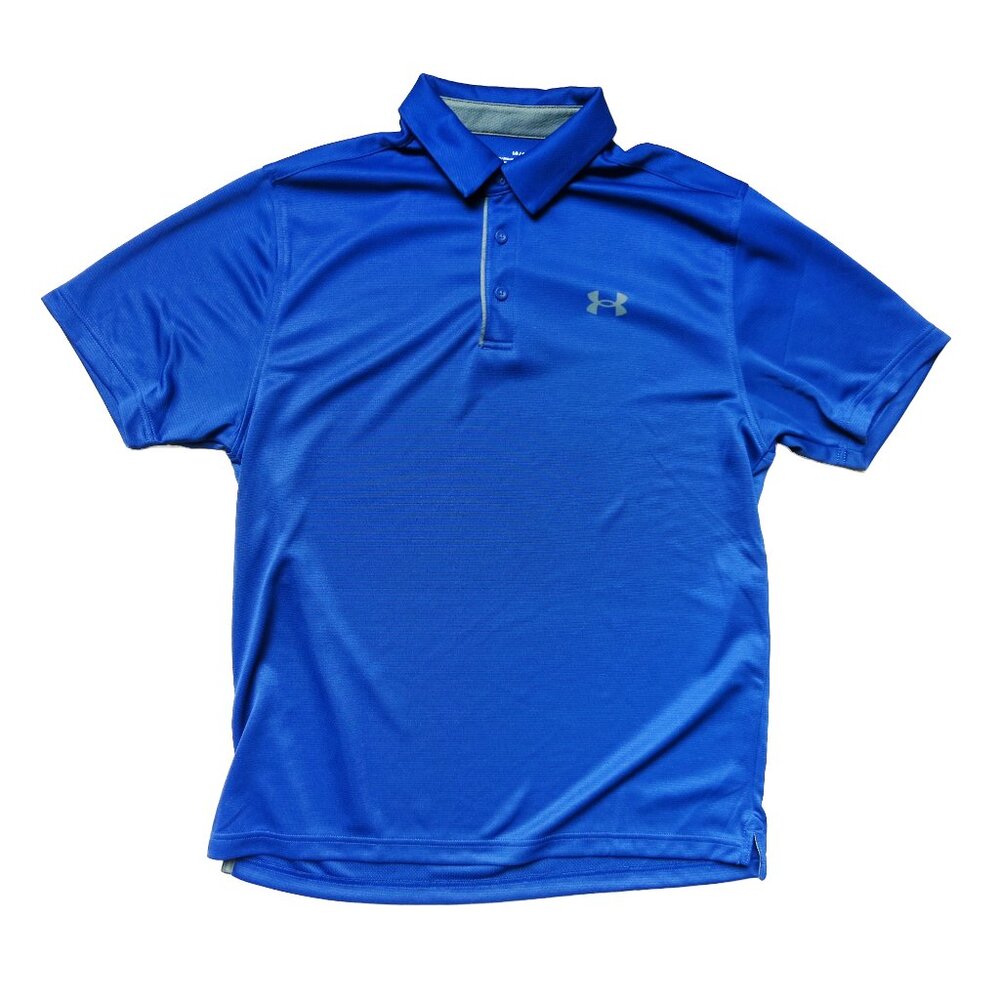 UNDER ARMOUR Men's Loose Blue Mesh Pique Knit Jersey Polo Top Shirt L